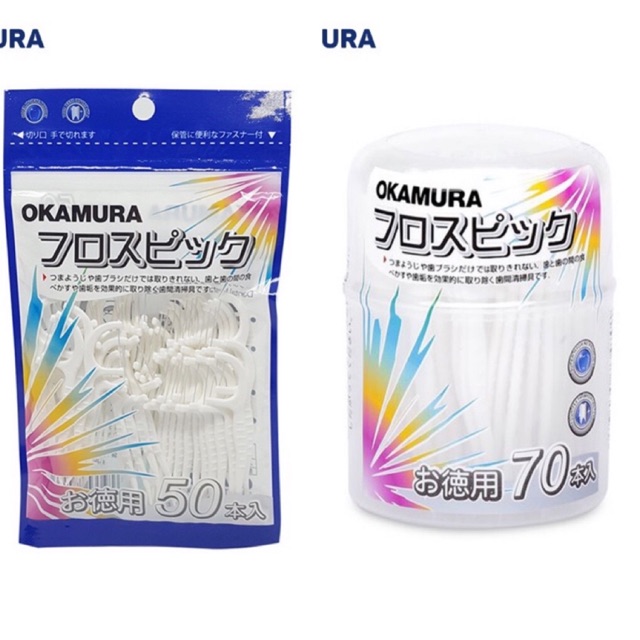 Combo 1 Bịch tăm chỉ nha khoa Okamura 50 cây và hộp 70 cây