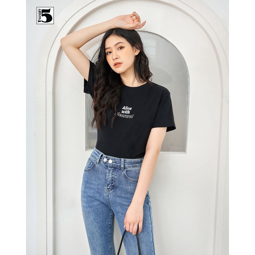 Áo thun phông nữ dáng ôm in chữ vải co dãn Twentyfive 3669