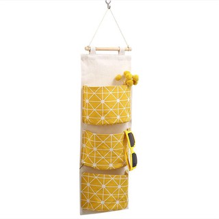 Túi vải canvas bền đẹp đựng đồ 3 ngăn treo tường đa năng tiện lợi - giao màu ngẫu nhiên