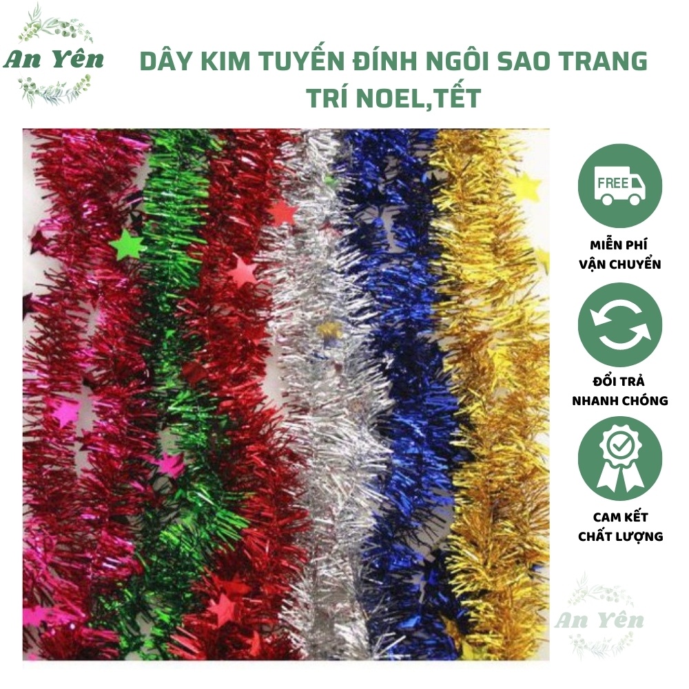 Dây kim tuyến đính ngôi sao, dây óng ánh đính ngôi sao trang trí noel, trang trí giáng sinh, trang trí tết