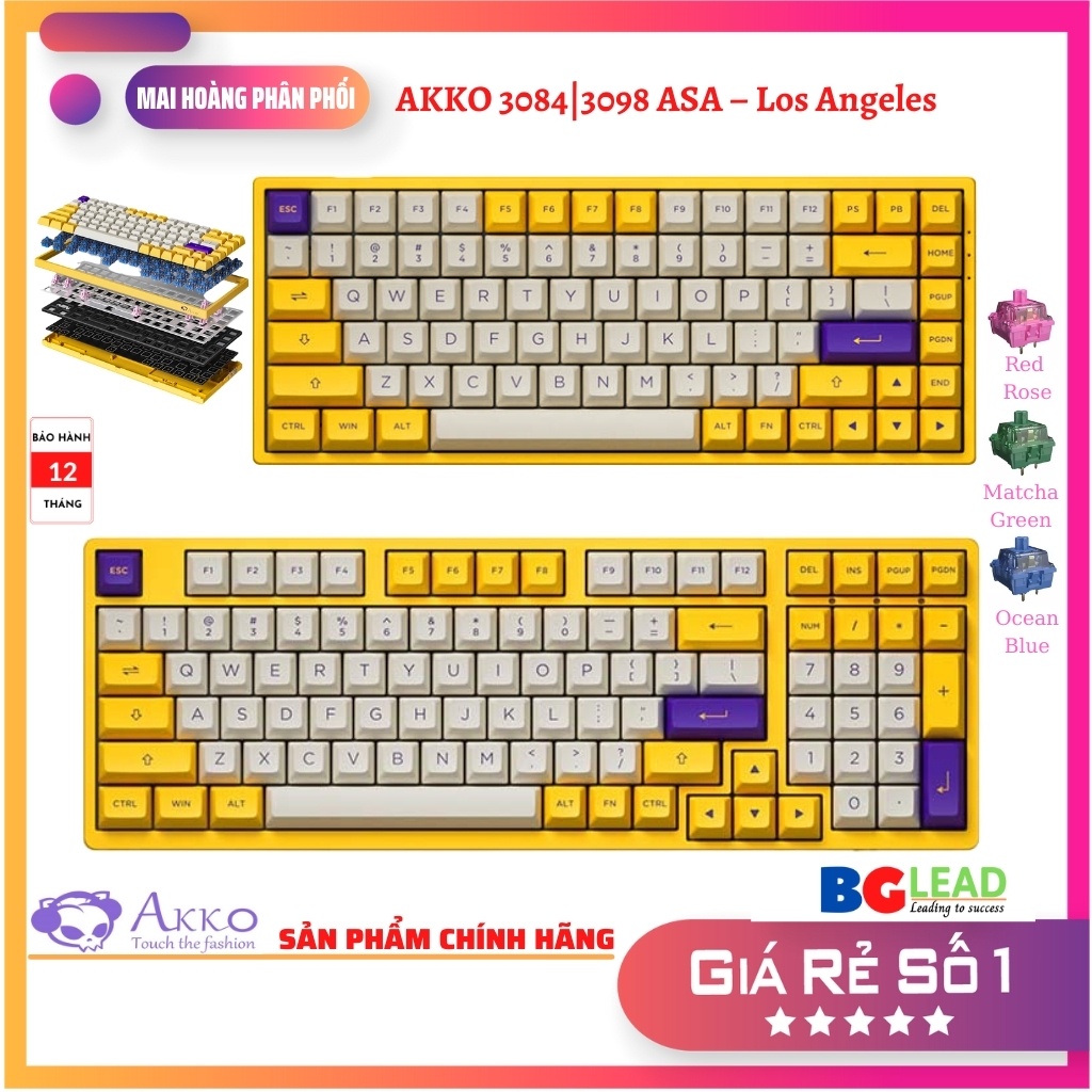 [Chính hãng] Bàn phím cơ AKKO 3084|3098 v2 ASA - Los Angeles (AKKO CS switch|Hotswap|Foam tiêu âm) - Mai Hoàng phân phối