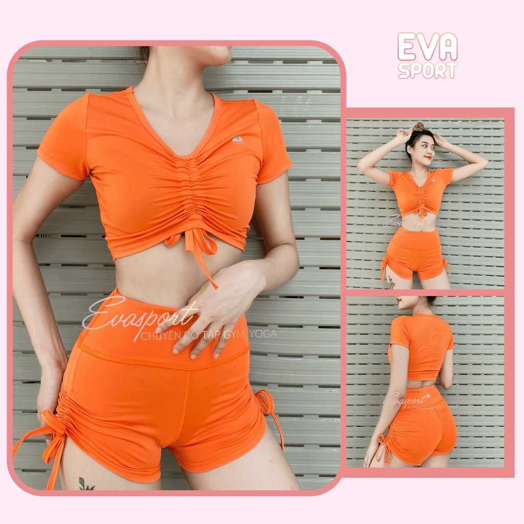 Set Dây Rút Áo Croptop Nữ Tập Gym Yoga Aerobic, Bộ Đồ Thể Thao Tôn Dáng Nâng Mông EVASPORT