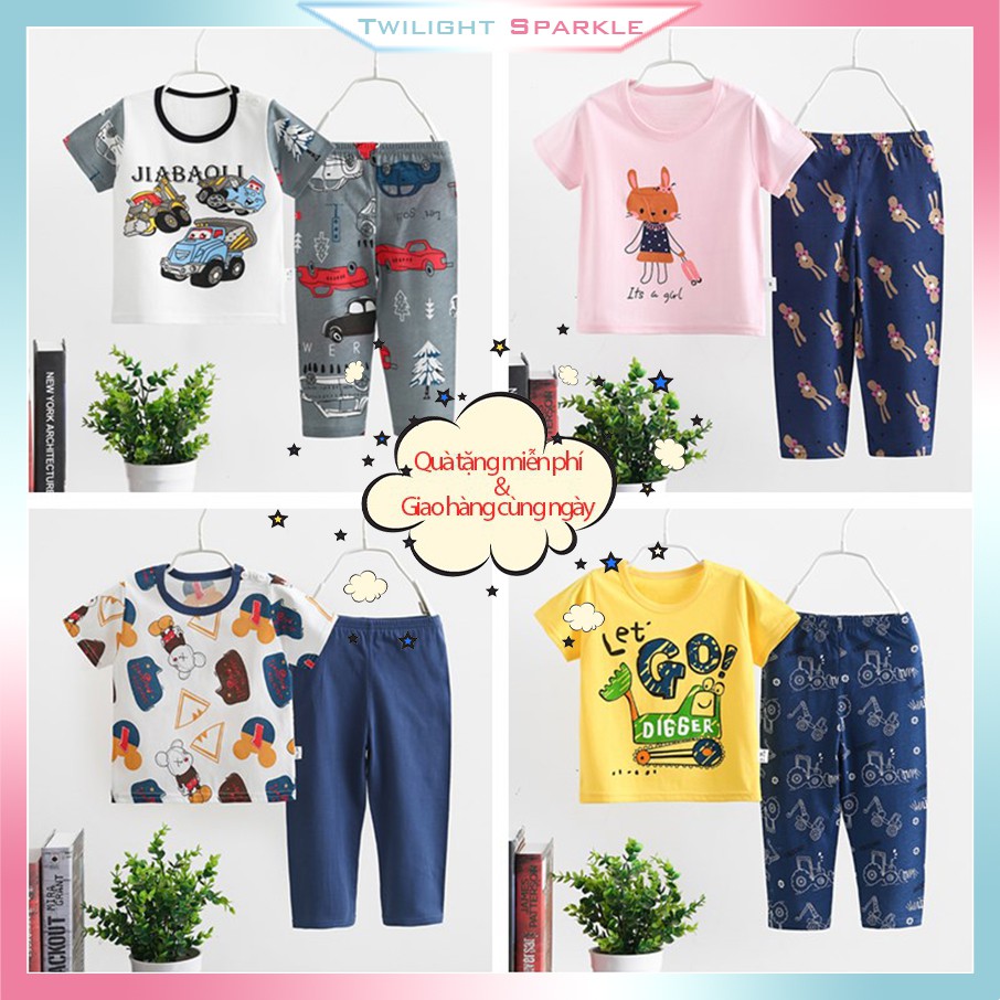 Bộ áo thun ngắn tay in hình hoạt hình + quần short phong cách Unisex cho bé từ 3-13 tuổi