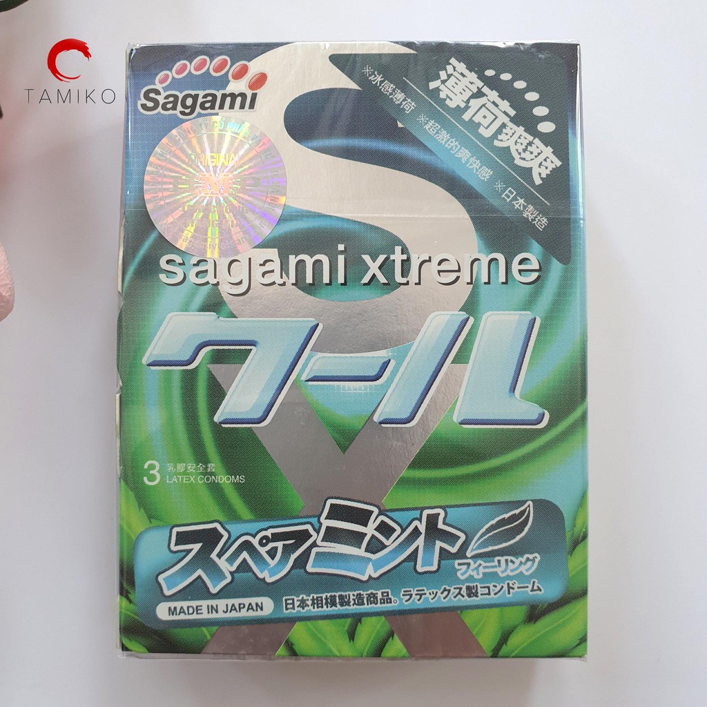 [ CHÍNH HÃNG ] Bao cao su SAGAMI SPEARMINT Hương Bạc Hà The Mát siêu mỏng- Xuất xứ Nhật Bản-  Hộp 3 cái