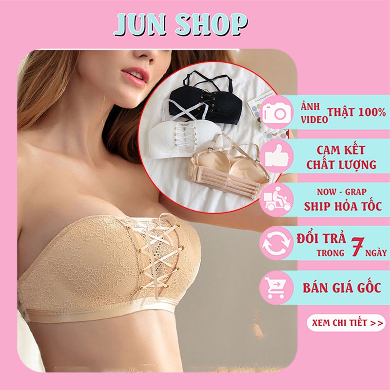 Áo lot nữ ren Chống Tụt Nâng Ngực Quả Ngang Dây Rút, Áo lót định hình tạo khe hình bàn tay