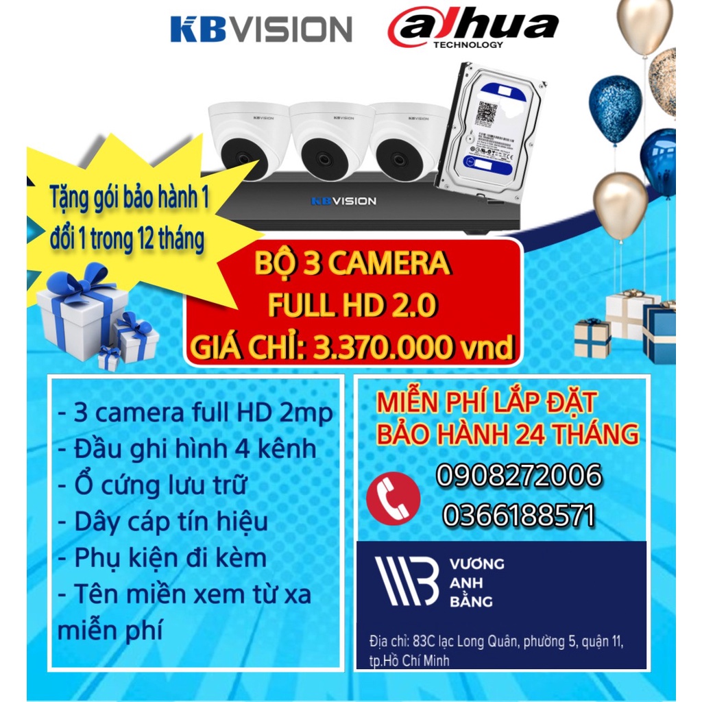 Trọn bộ 4 camera 2.0 Megapixel giá rẻ lắp đặt tại nhà- Không phát sinh chi phí, bao ông lắp đặt