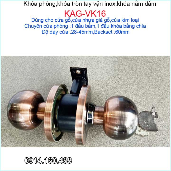 Khóa cửa phòng màu nâu đồng Vickini KAG-VK16 giá tốt chiết khấu tốt siêu bền