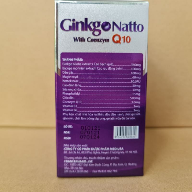 Ginkgo Natto with Coenzym Q10 tím bạc - Hộp 100 viên