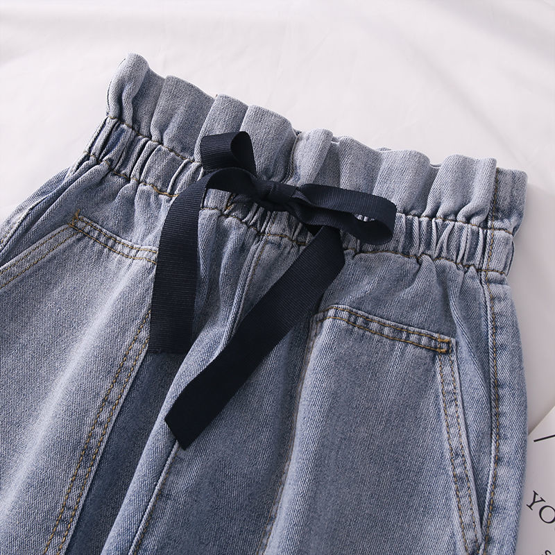 Set Áo Thun Ngắn Tay Giả Hai Lớp + Quần Short Jeans Lưng Cao Thời Trang Hàn Cho Nữ