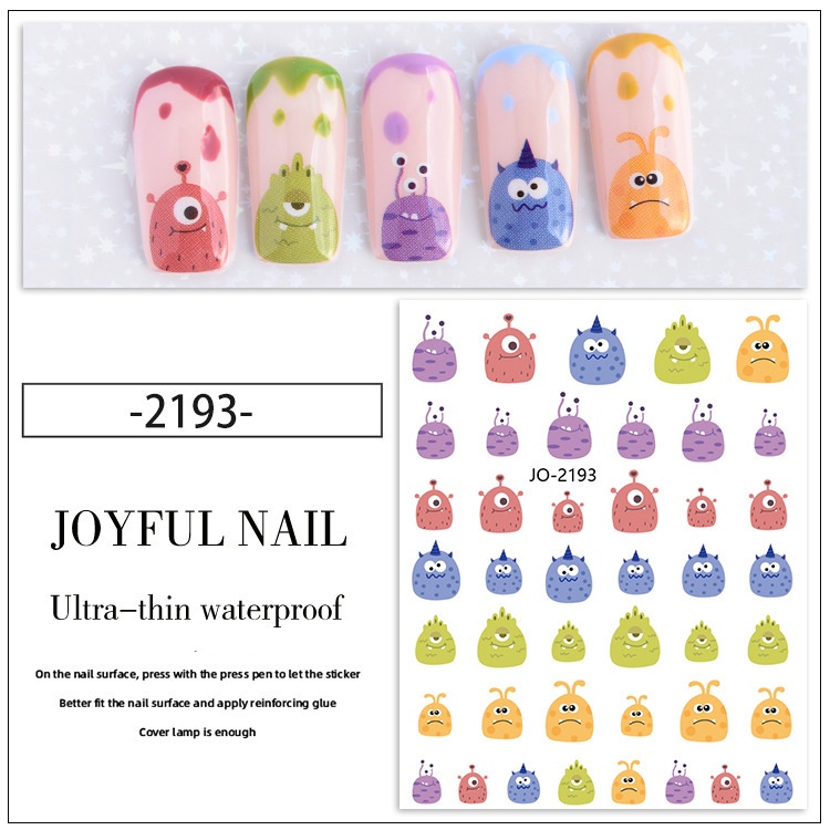 Miếng Dán Trang Trí Móng Tay Họa Tiết Hoạt Hình Mắt Mèo / Quái Vật Kiểu Pháp Dễ Thương
