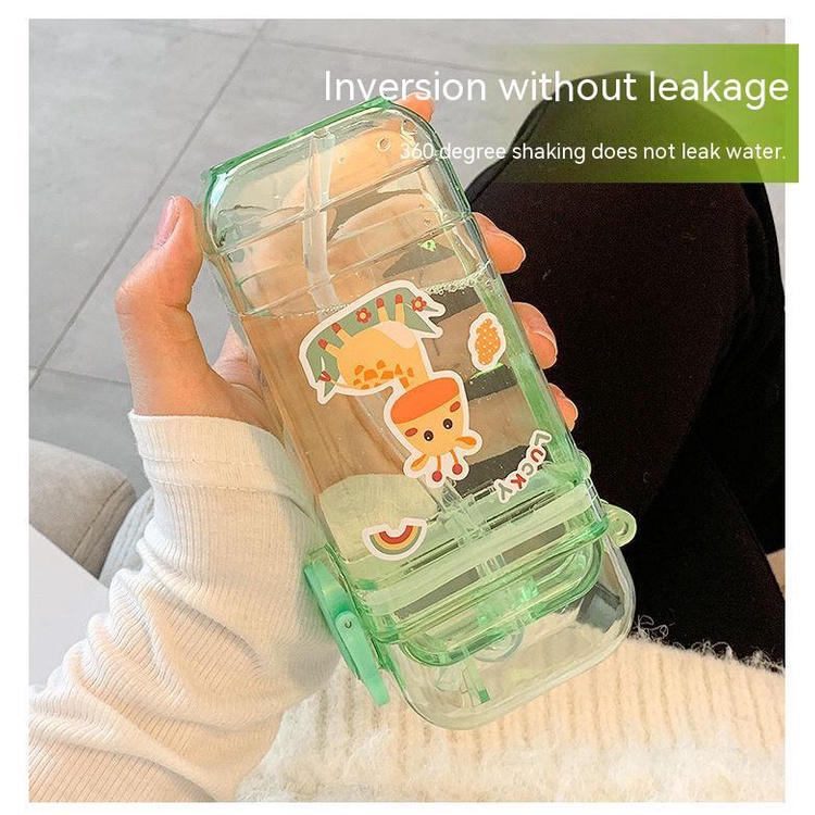 Bình Nước Nhựa Hình Vuông Sức Chứa Lớn Có Ống Hút Họa Tiết Dễ Thương Cho Nữ