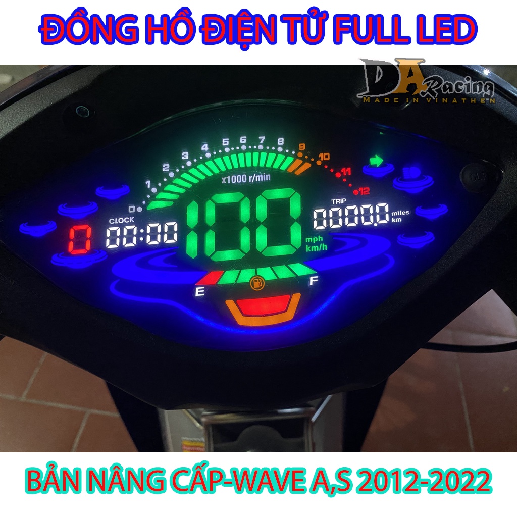 [Có Video]Đồng hồ điện tử 2022 PLUS gắn Wave Alpha, Wave S, Wave RS, Wave 50cc Full LED LCD-DAracing