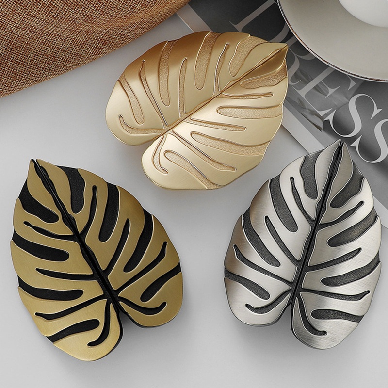 Tay Nắm Ngăn Kéo Hình Chiếc Lá Màu Vàng Đen Sang Trọng
