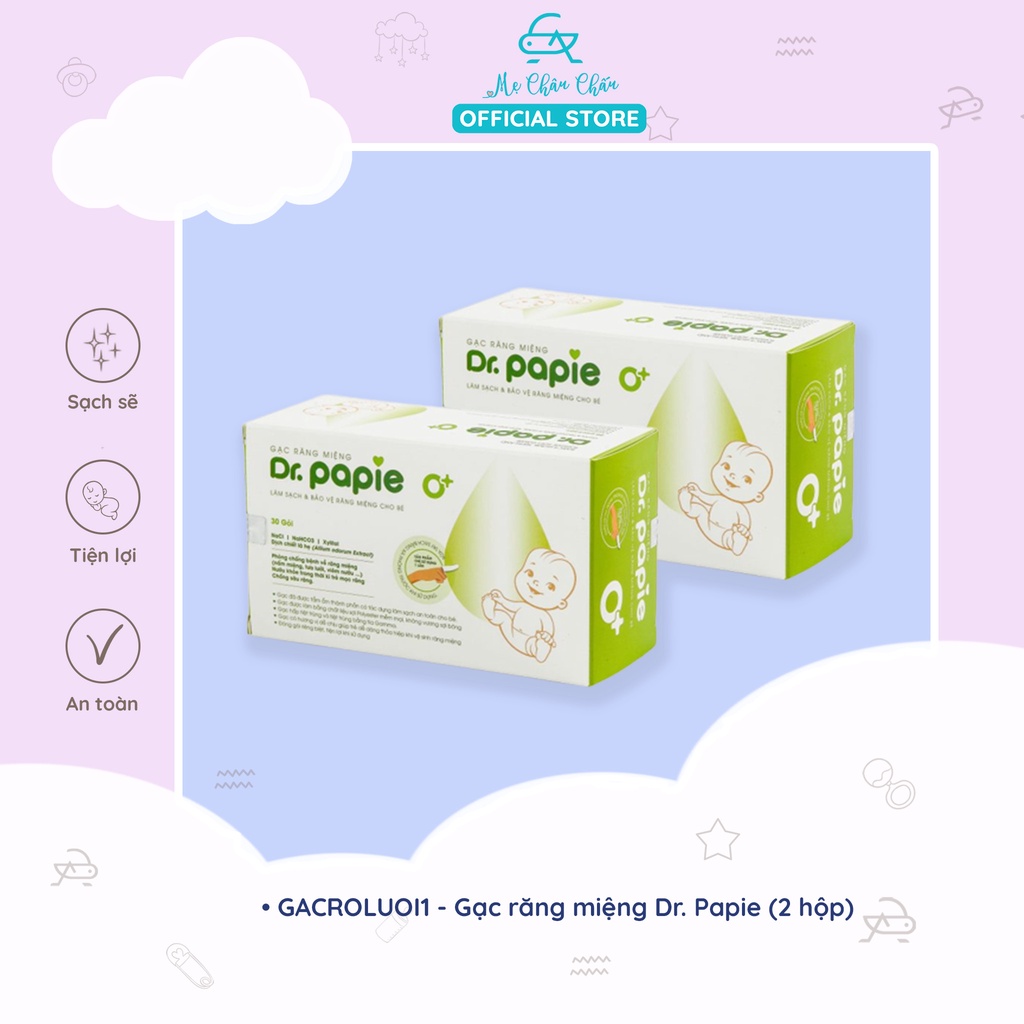 Combo 2 Hộp Gạc Rơ Lưỡi Dr.Papie Kháng Khuẩn, Kháng Nấm Chống Viêm Nướu, Sâu Răng Hộp 30 Cái