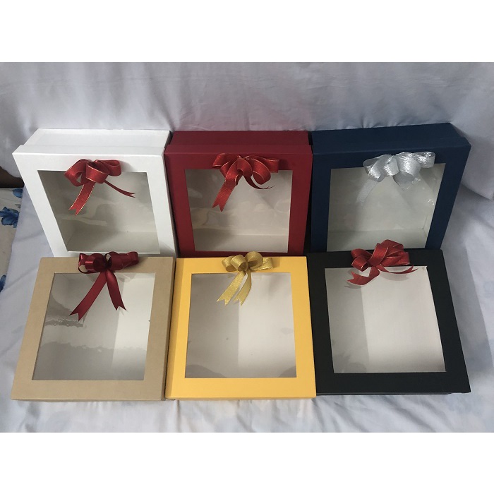 Hộp vuông mặt kiếng kt 25x25x10 cm đủ màu để trái cây/quà tặng/hộp