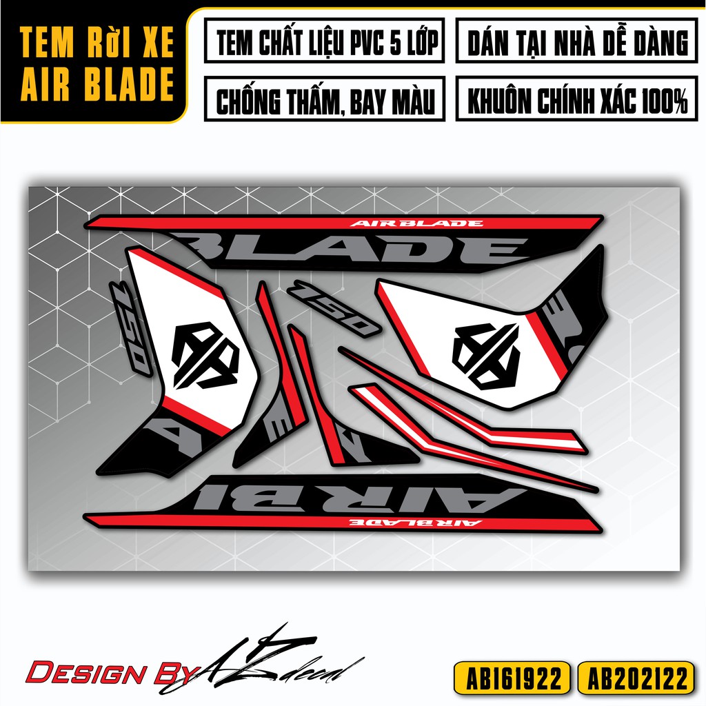 Tem Airblade Logo AB Chế | AB22 | Tem Rời Xe AB Cao Cấp Chống Nước, Chống Bay Màu, Cắt Sẵn Khuôn