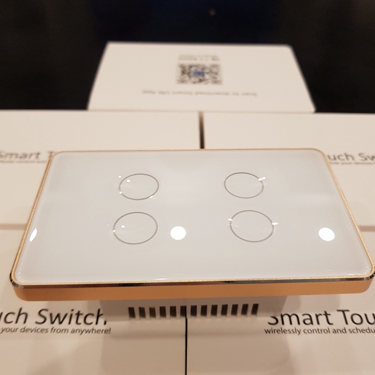 Công tắc thông minh wifi tuya phím lõm, viền nhôm, mặt kính 2.5D cao cấp