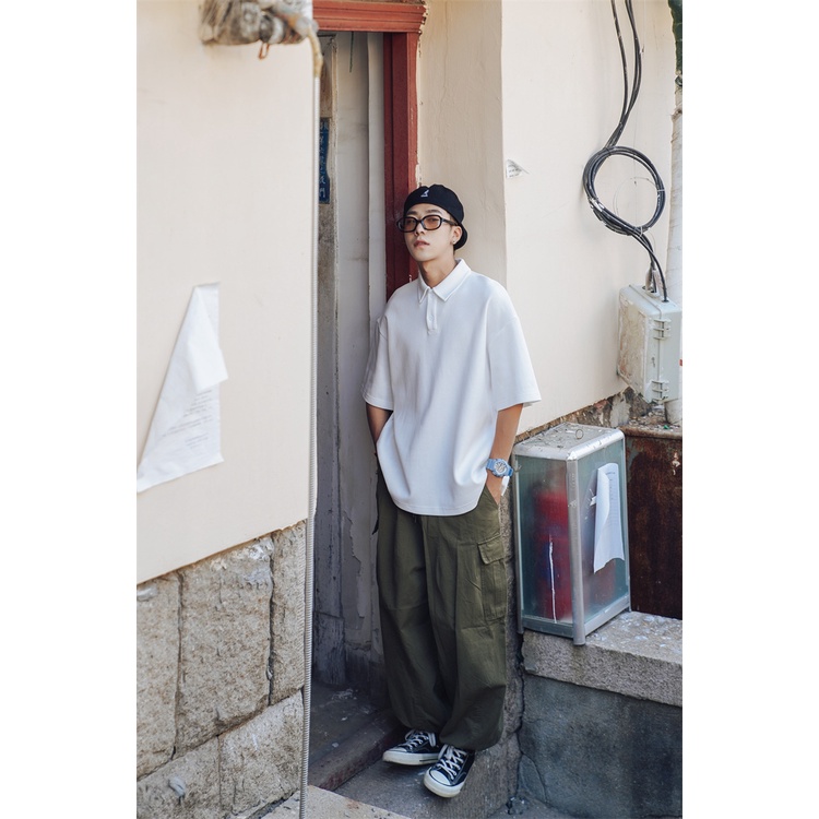Áo Polo Thun Trơn Có Cổ Nam Nữ Dáng Rộng Unisex Tay Lỡ Chất Vải Cotton Cá Sấu Mềm Mịn Co Dãn Phong Cách Hàn Quốc