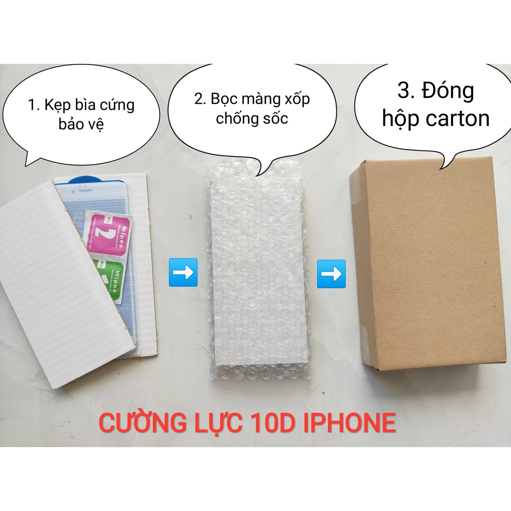 Cường lực iPhone 10D có giấy lau, dán màn hình iphone 6, 7, 8, X, X max, XR, 11, 11 Pro, 11 Pro Max, 12 Pro, 12 Pro Max