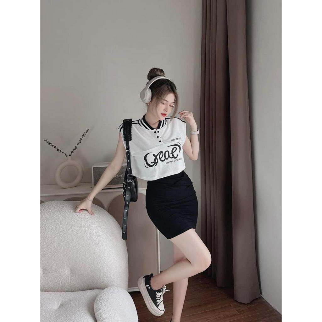 ( Freeship): Set áo thun cotton cổ trụ+ váy 2 dây chất bozip co dãn