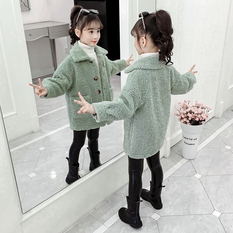 Áo Khoác Lông Cừu Dày Dặn + Áo Sweater Dáng Dài Thời Trang Mùa Đông Cho Bé Gái