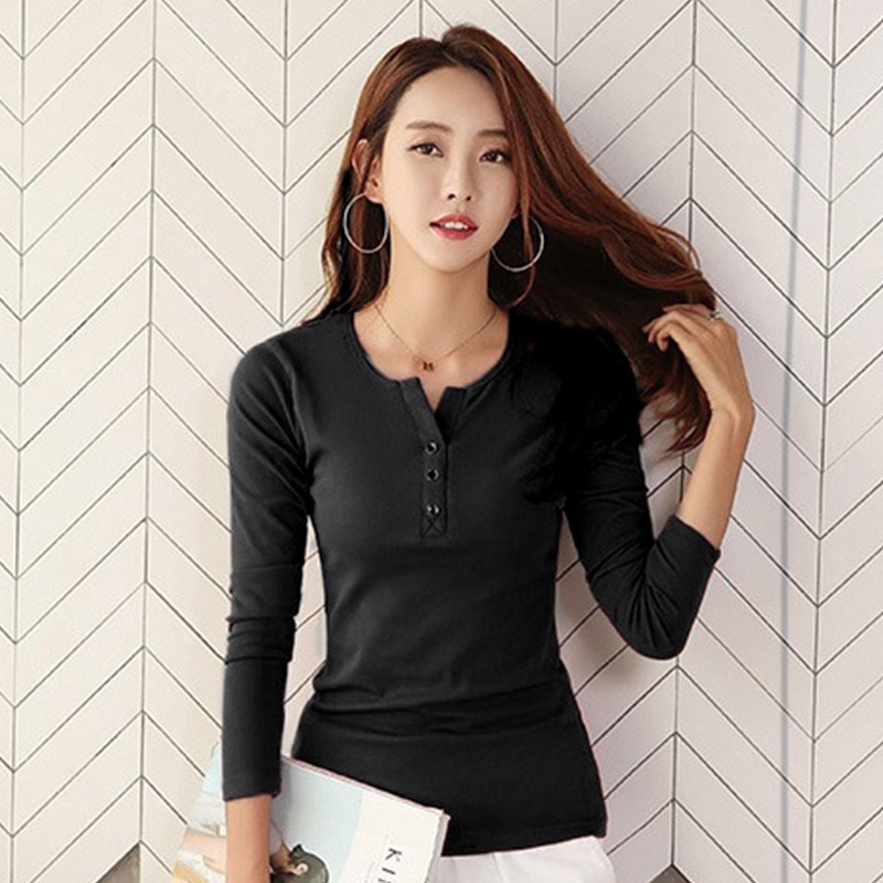 NRVP Áo Thun Nữ Tay Dài 100% Cotton Thời Trang Hàn Quốc