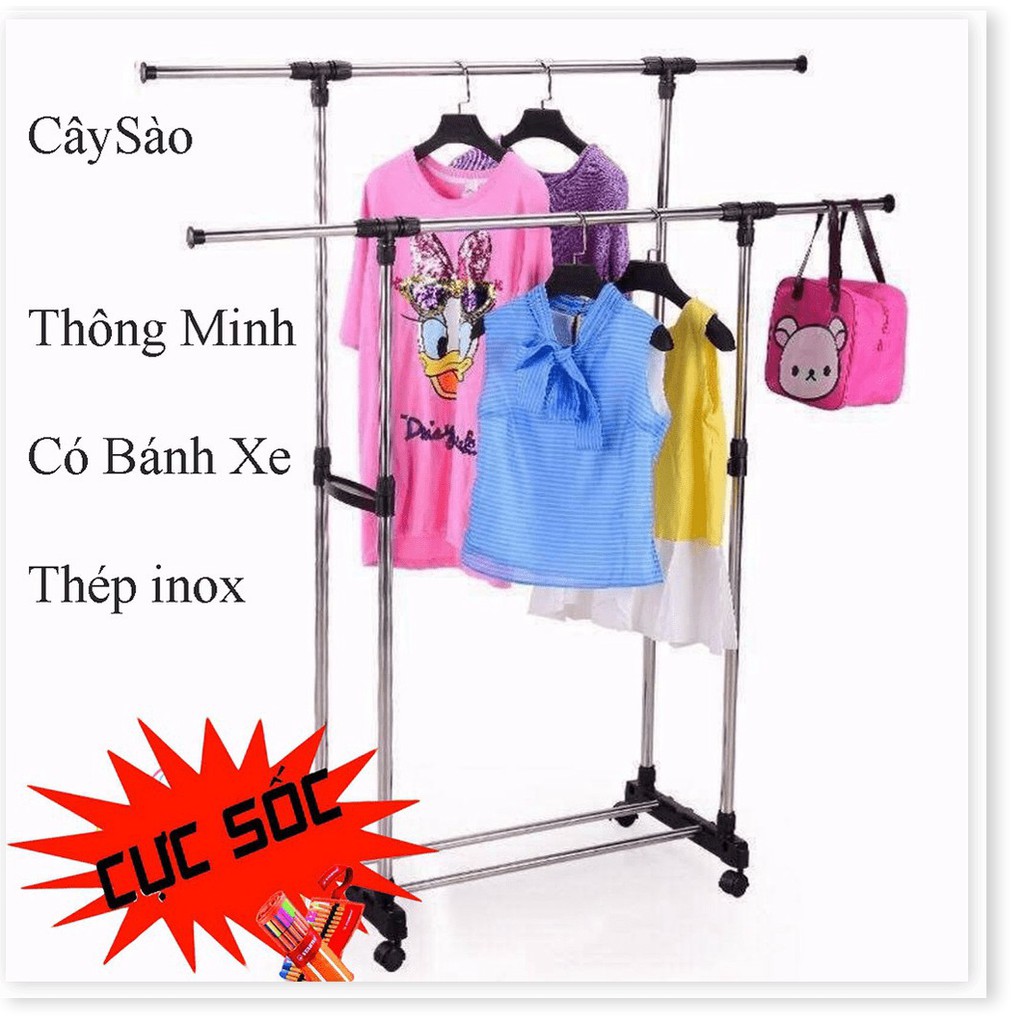 Sào Phơi Inox Chắc Chắn Treo Quần Áo, Giàn phơi quần áo 2 tầng thông minh có thể kéo ra hay thu gọn lại dễ dàng.