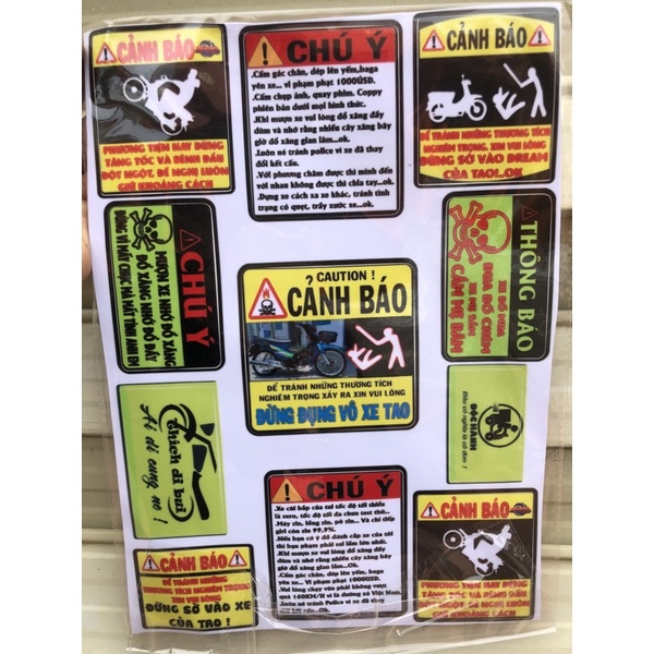 Bộ Tem Cảnh Báo Mã 02 | Tem Dán Xe Chống Nước, Chống Bay Màu.. Mẫu Số 2