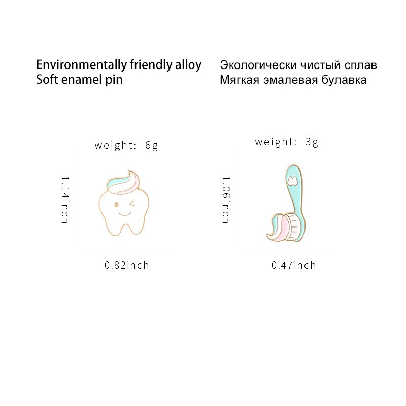 Ghim cài áo QIHE JEWELRY hình bàn chải đánh răng/ chiếc răng hoạt hình dễ thương