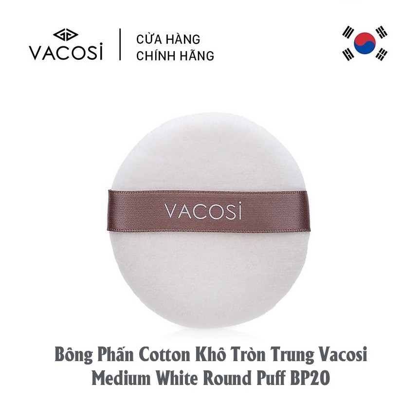 Bông Phấn Cotton Khô Tròn Trung Vacosi Medium White Round Puff BP20