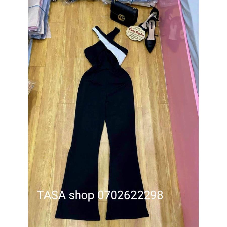 TBO-Jumpsuits Cổ Yếm Phối Trắng Đen Có Mút (Kèm Video Hình Thật) Tasa