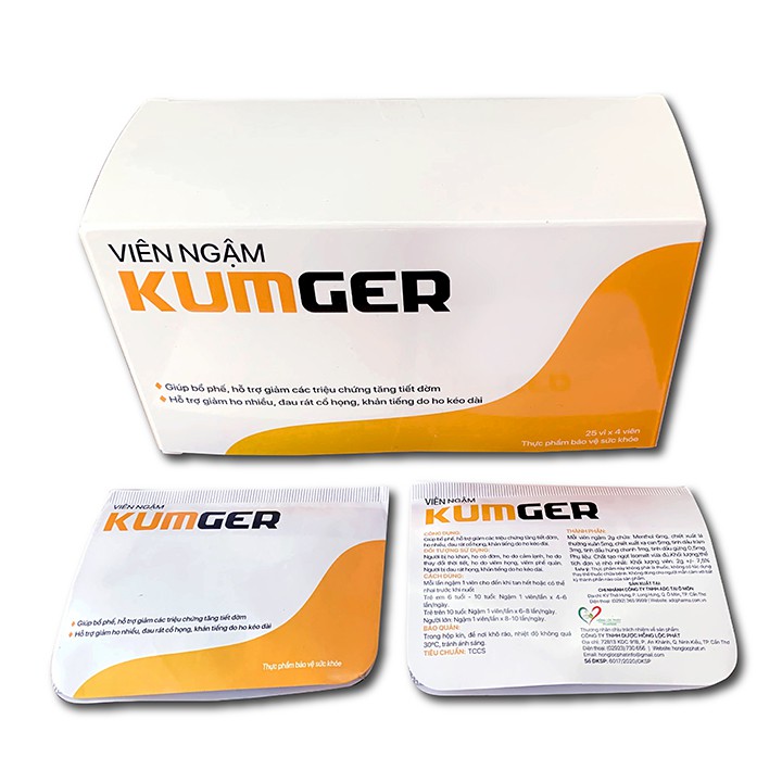 Viên Ngậm Ho Kumger (Hộp Lớn 100 Viên/Hộp) - hỗ trợ bổ phế, giảm ho, giảm đau họng