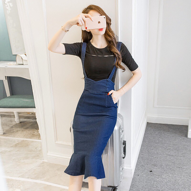 Đầm Yếm Jean 2 Dây Đuôi Cá, đầm yếm, yếm jean, đầm, đầm jean, đầm thiết kế
