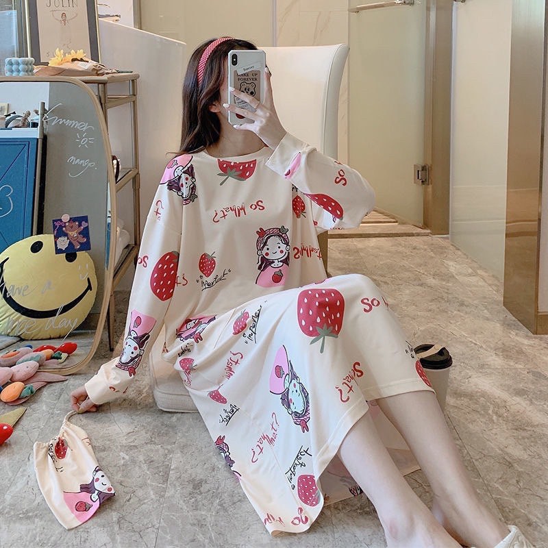 Váy ngủ thun mỏng ngắn tay hoạt hình dễ thương nhiều màu | BigBuy360 - bigbuy360.vn