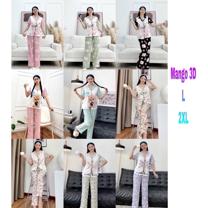 Đồ Bộ Pizama Lụa Mango Mềm Mát - Bộ Mặc Nhà Quần Dài Tay Ngắn Có Size 50-75kg