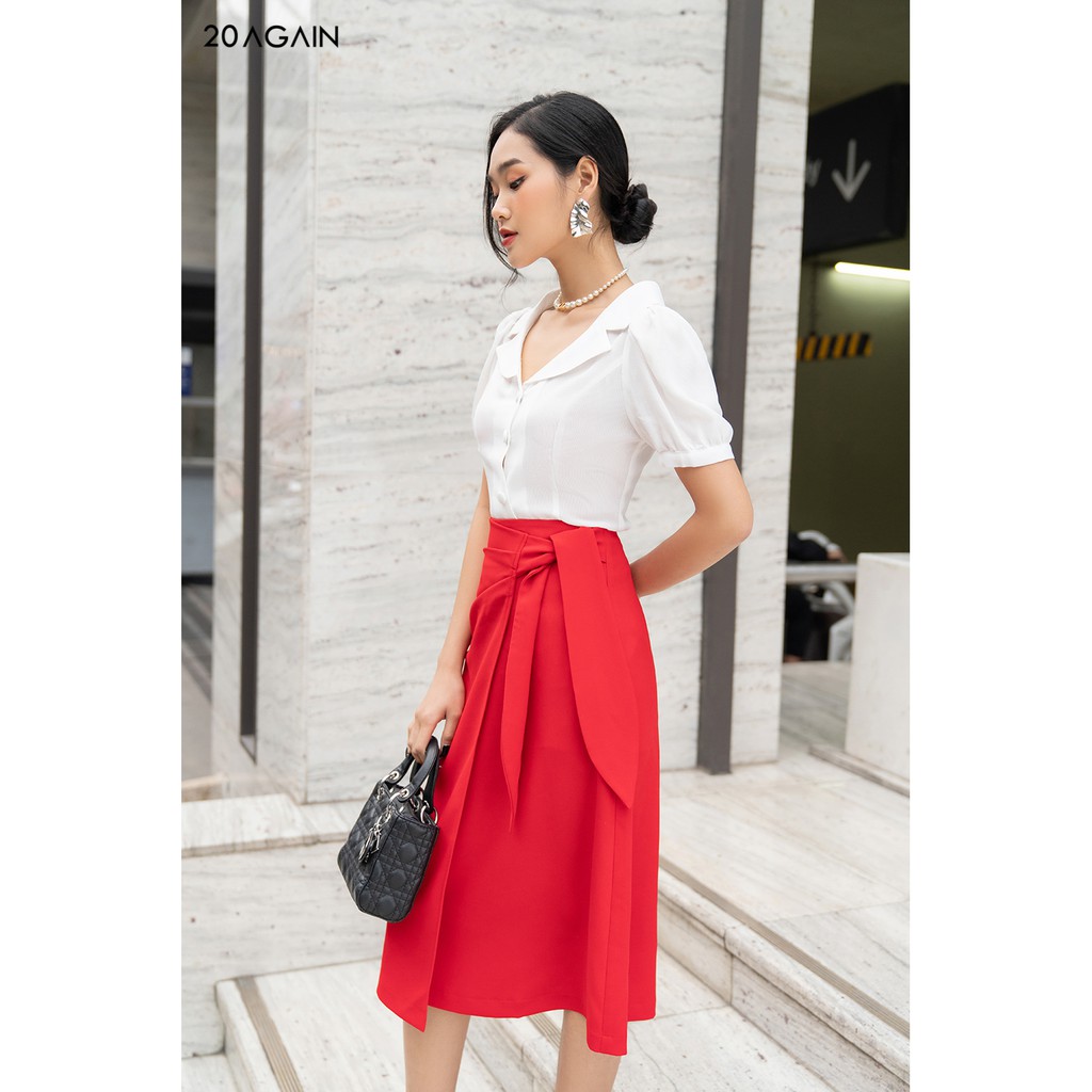 Chân váy dài vạt chồng thắt nơ 20 AGAIN, thiết kế phong cách công sở thanh lịch, nữ tính JDA0902 | BigBuy360 - bigbuy360.vn