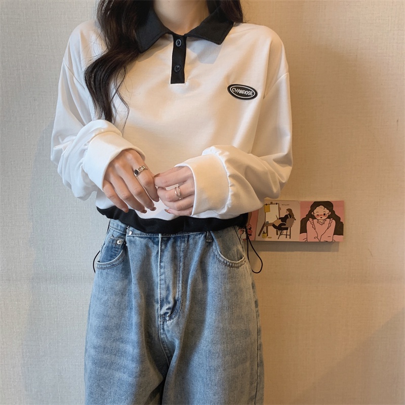 Áo thun lửng SUXI tay dài cổ polo đơn giản thời trang mùa xuân cho nữ