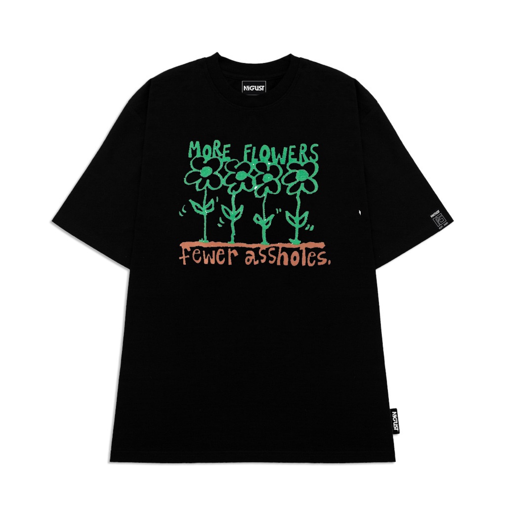 Áo thun tay ngắn oversize in hình vẽ bông hoa flowers màu xanh , áo unisex form rộng local brand Nigust N231