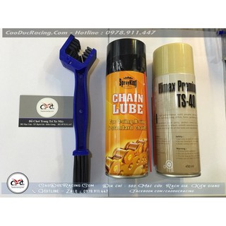 Combo 3 món - bàn chà sên - xịt rửa sên TS40 - bôi chơn cam chan lube