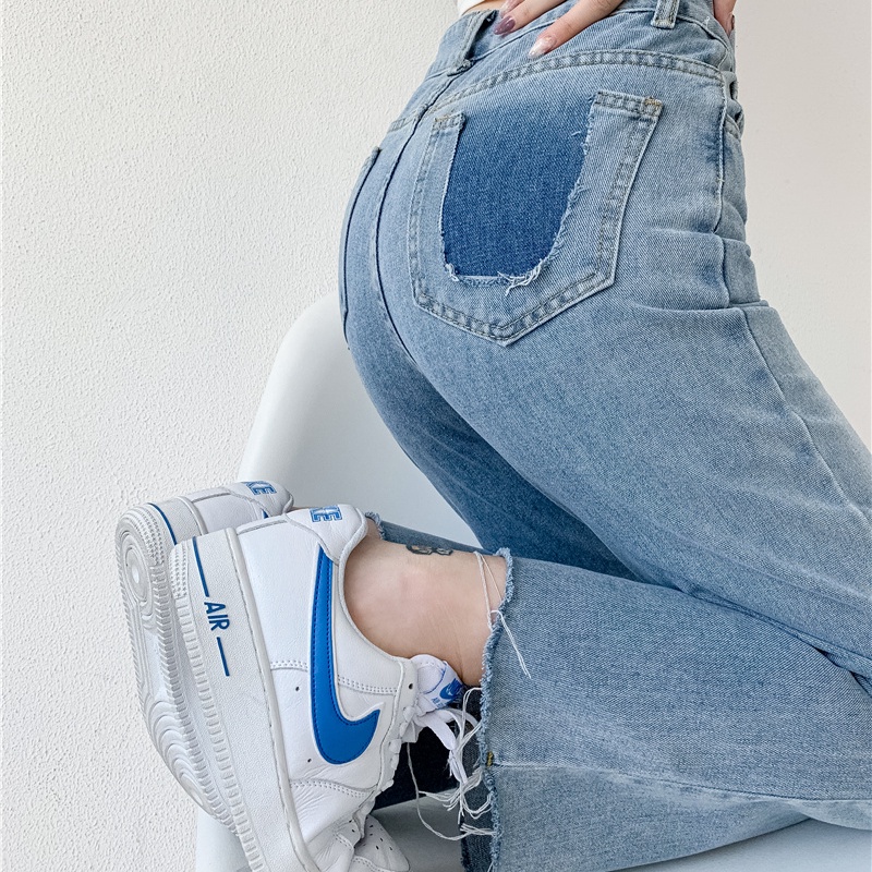 SUXI Quần jean dài ống rộng lưng cao dáng ôm phong cách Hàn Quốc cổ điển dễ phối đồ dành cho bạn nữ