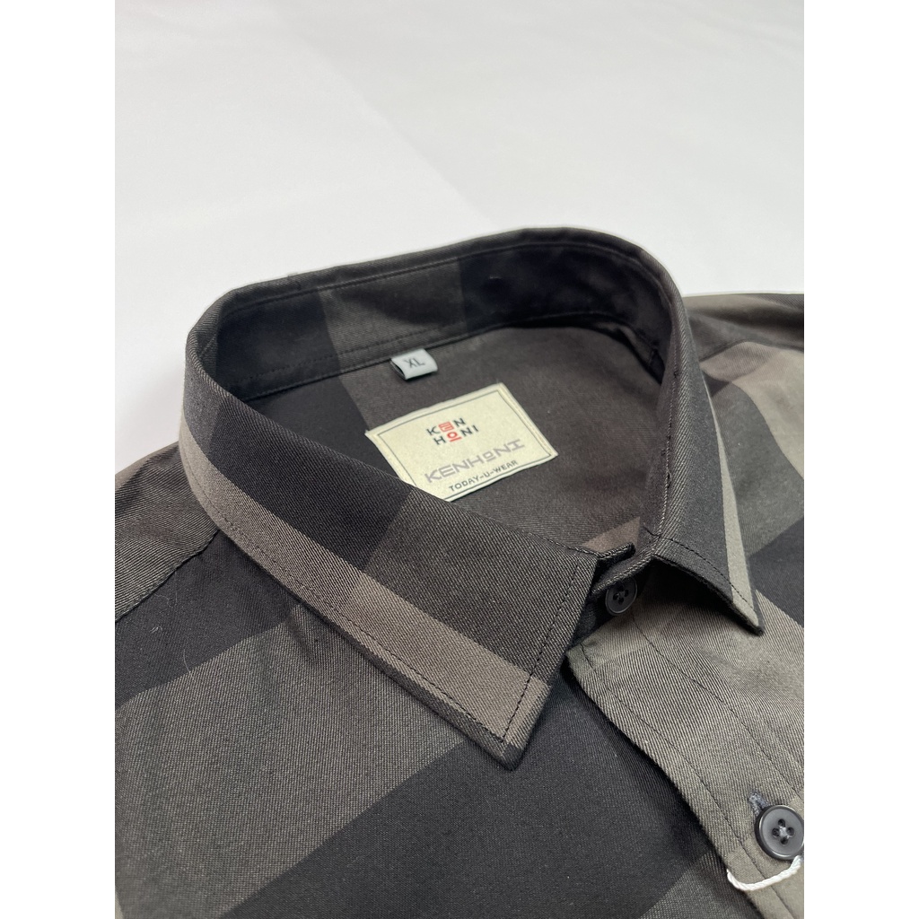 Áo sơ mi nam công sở KENHONI form dáng Hàn Quốc chất cotton 100 phối họa tiết BBR