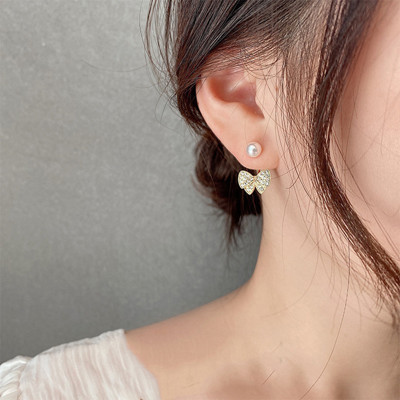 Đôi khuyên tai mặt hình nơ đính đá thời trang Hàn Quốc sành điệu cho nữ