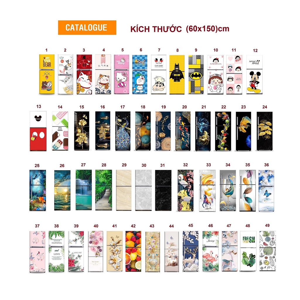 DECAL DÁN TỦ LẠNH KHỔ ( 60x150 ) cm TỔNG HỢP MẪU P.1 - Decal trang trí