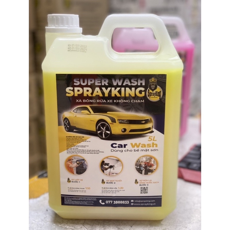 Can 5 lít vàng xà bông  không chạm sprayking chính hãng không gây hại cho màu Sơn xe có hiệu ứng lá sen chống bám bụi