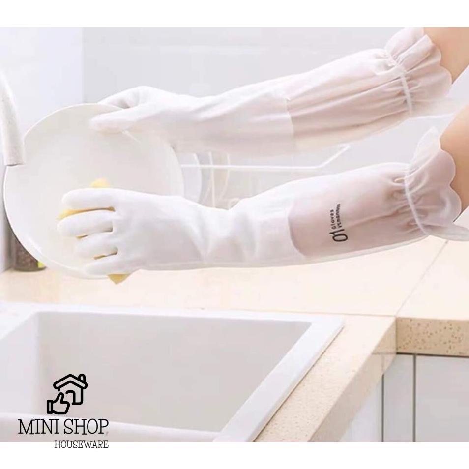 Găng Tay Cao Su Rửa Bát Cổ Cao Siêu Dai Có Chun Chống Tụt