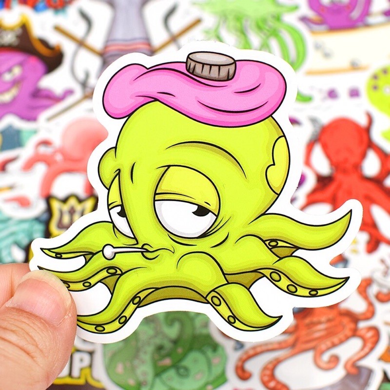 30-60 Sticker bạch tuộc ép lụa decal bóc dán/ hình dán bạch tuôc