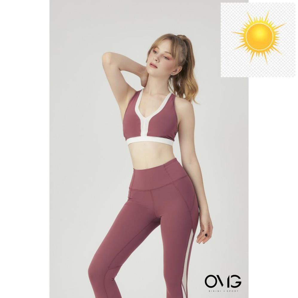 🤼🤺 Bộ đồ tập Gym, Yoga Nữ OMG Sport kiểu quần dài áo bra cổ V phối lưới- màu Đỏ - BG086_RD ⚡ 🤼🤺