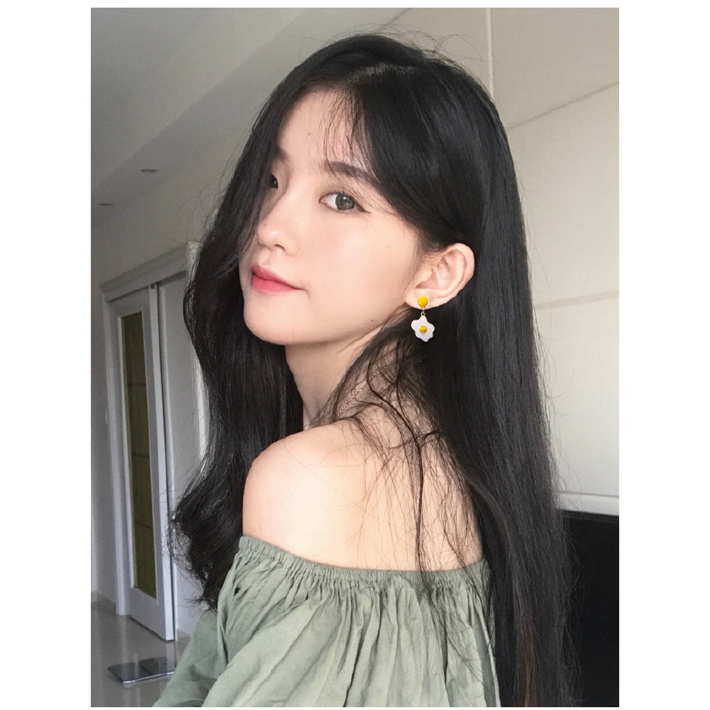 Khuyên tai mạ bạc 925 hình trứng chiên dáng dài độc đáo thời trang cá tính