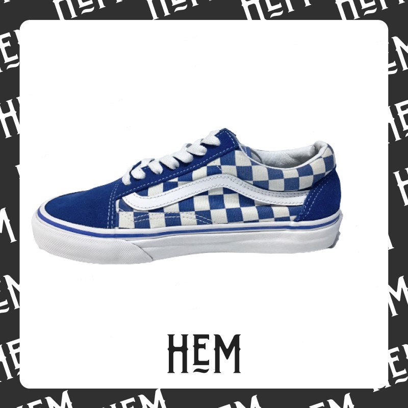 Giày Vans Old Skool Checkerboard Xanh Real 2hand Cond 9