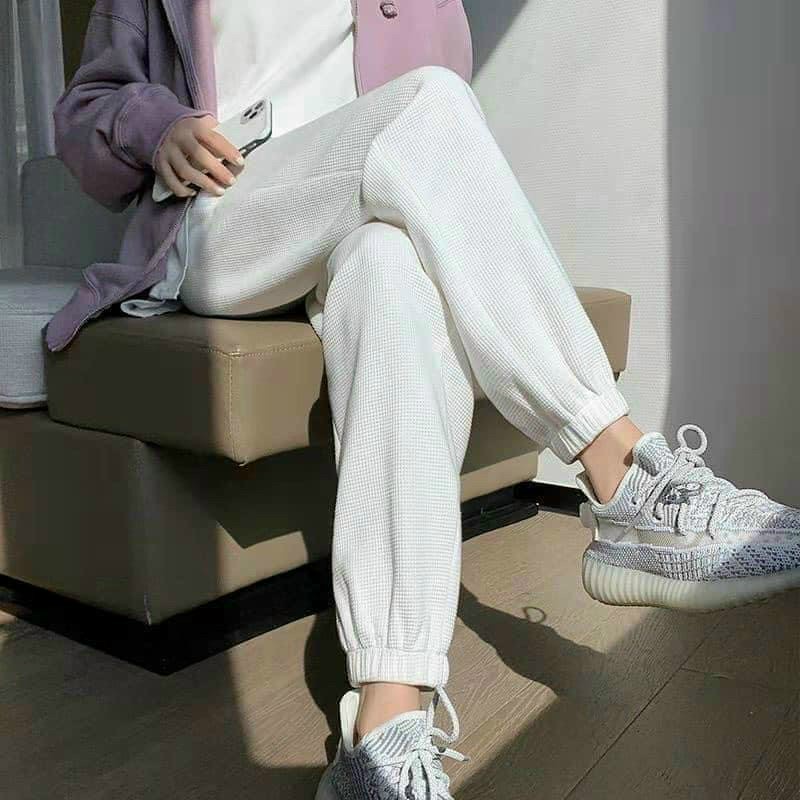 Quần jogger bó gấu chất vải ong nỉ  hàng chuẩn ống rộng bo chun ở gấu